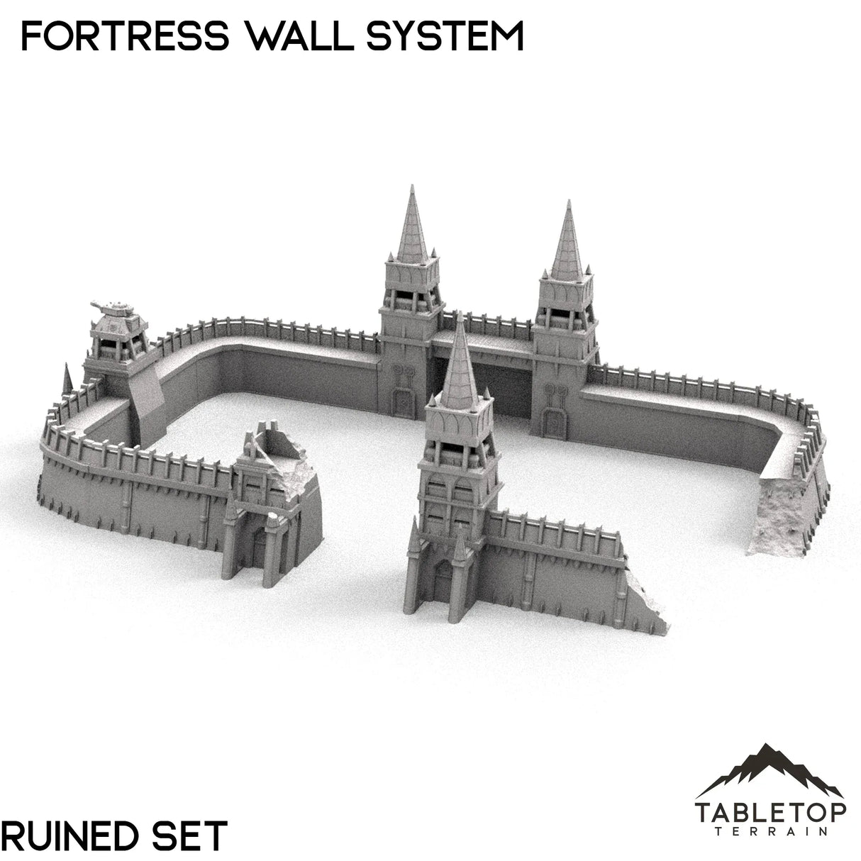 Tabletop Terrain Walls 32mm / Ruined Set Apocalypse Fortress Wall System