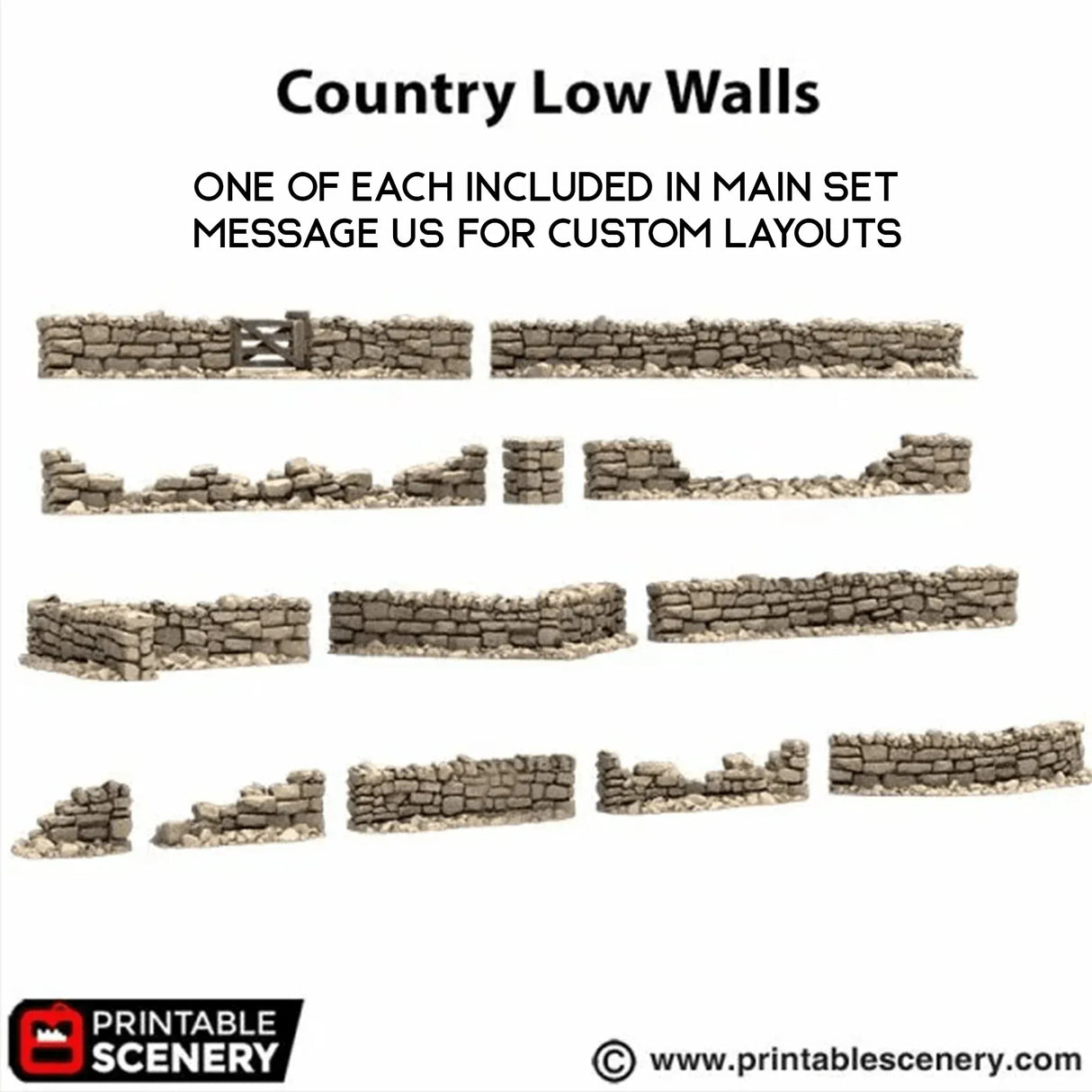 Tabletop Terrain Walls Country High Walls / Low Walls - Country & King - Fantasy Historical Walls
