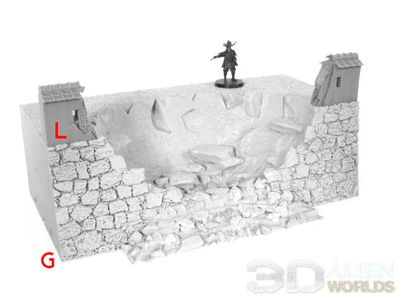 Tabletop Terrain Walls G- Ruined Wall Samurai Castle Wall Set