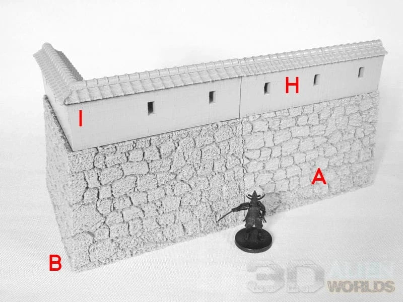 Tabletop Terrain Walls H- Upper Wall Straight Wall Samurai Castle Wall Set