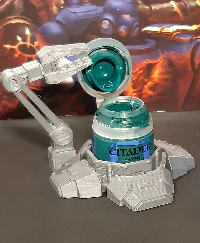 Tabletop Terrain Accessory Citadel Paint/Wash Pot Holder - Mech Foot with Removable Mech Arm