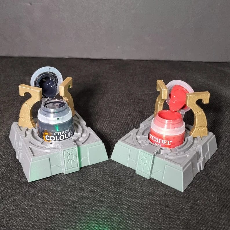 Tabletop Terrain Accessory Citadel Paint/Wash Pot Holder - NecroForge themed with lid holders