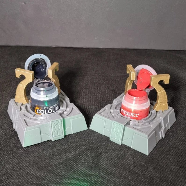 Tabletop Terrain Accessory Citadel Paint/Wash Pot Holder - NecroForge themed with lid holders