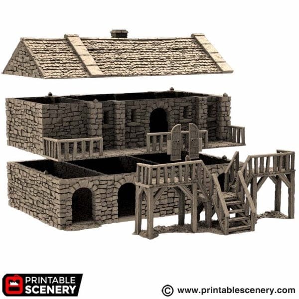 Tabletop Terrain Building Black Rock Barracks - Country & King - Fantasy Historical Building