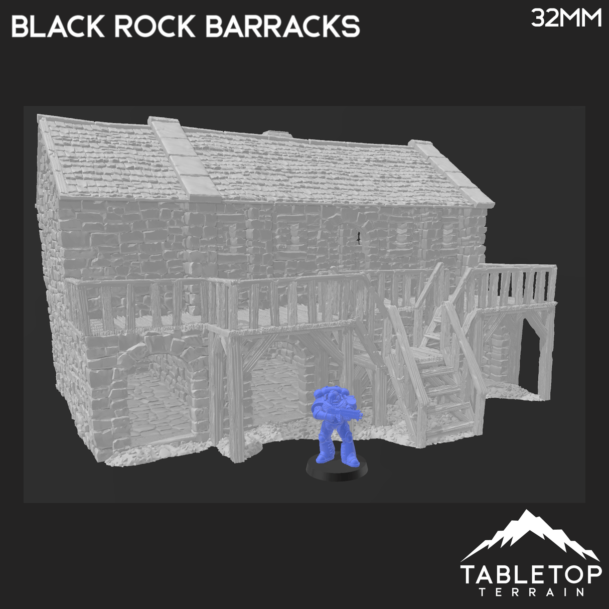 Tabletop Terrain Building Black Rock Barracks - Country & King - Fantasy Historical Building
