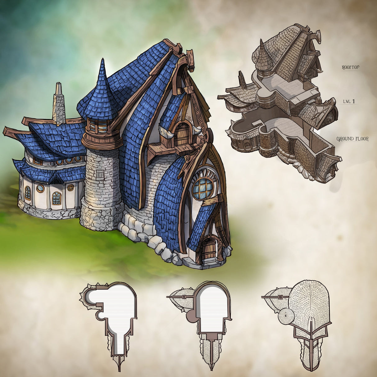 Tabletop Terrain Building Building 1 - City of Spiritdale - Fantasy Building