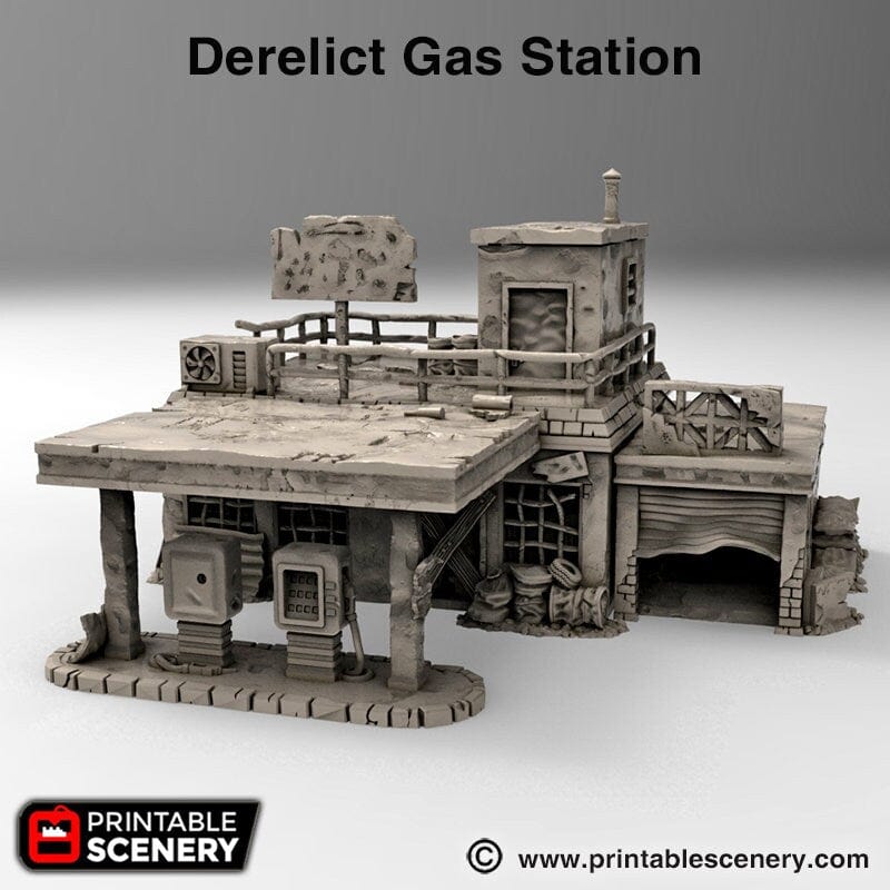 Tabletop Terrain Building Derelict Gas Station - Apocalyptic Building