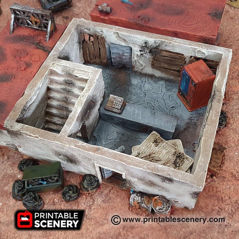 Tabletop Terrain Building Derelict Gas Station - Apocalyptic Building