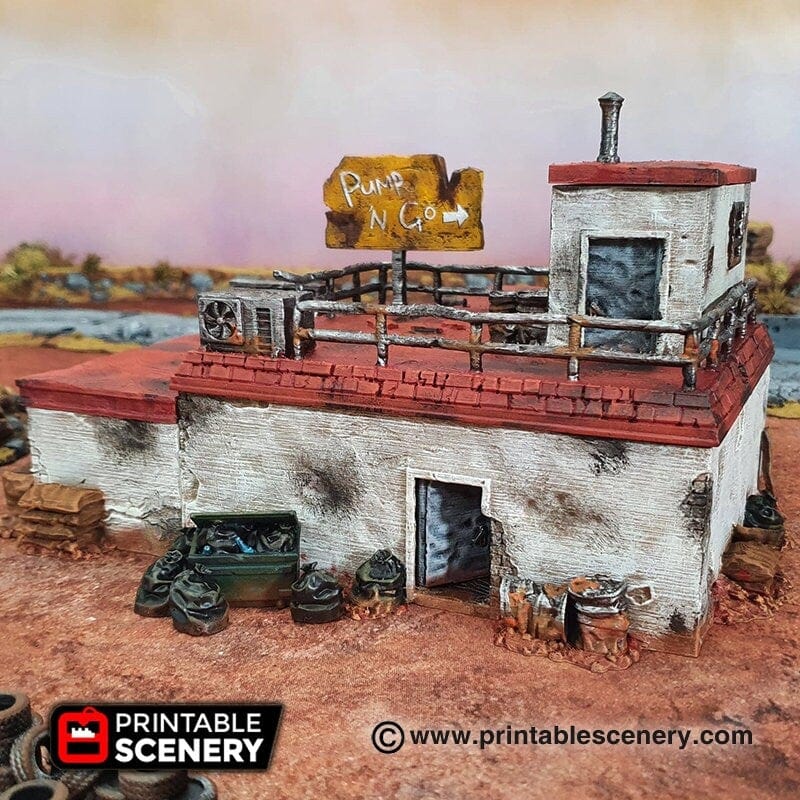 Tabletop Terrain Building Derelict Gas Station - Apocalyptic Building