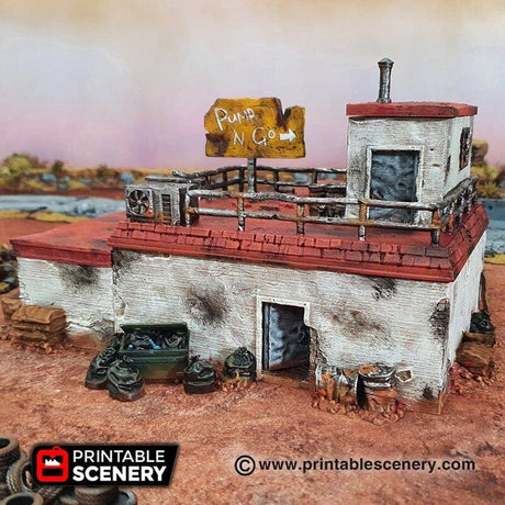 Tabletop Terrain Building Derelict Gas Station - Apocalyptic Building