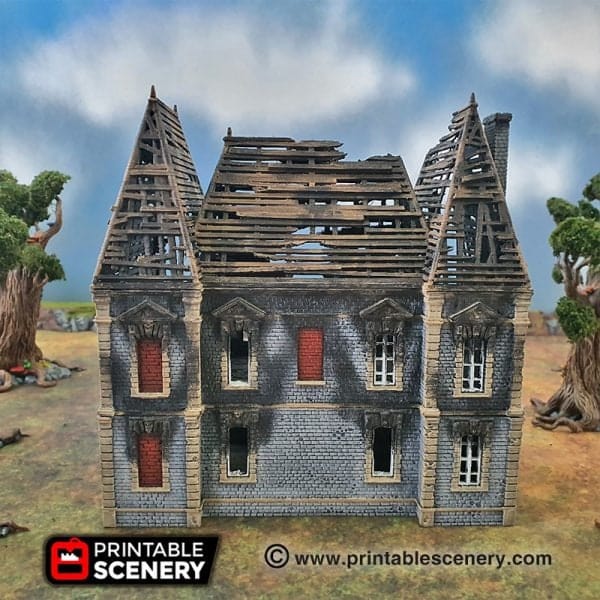 Tabletop Terrain Building Ruined Chateau - WWII Building