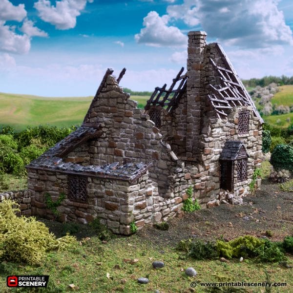 Tabletop Terrain Building Ruined Crow Cottage - Country & King - Fantasy Historical Ruins