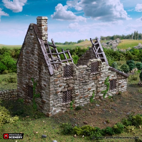Tabletop Terrain Building Ruined Crow Cottage - Country & King - Fantasy Historical Ruins
