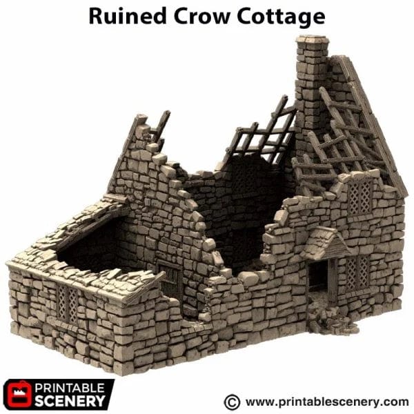 Tabletop Terrain Building Ruined Crow Cottage - Country & King - Fantasy Historical Ruins