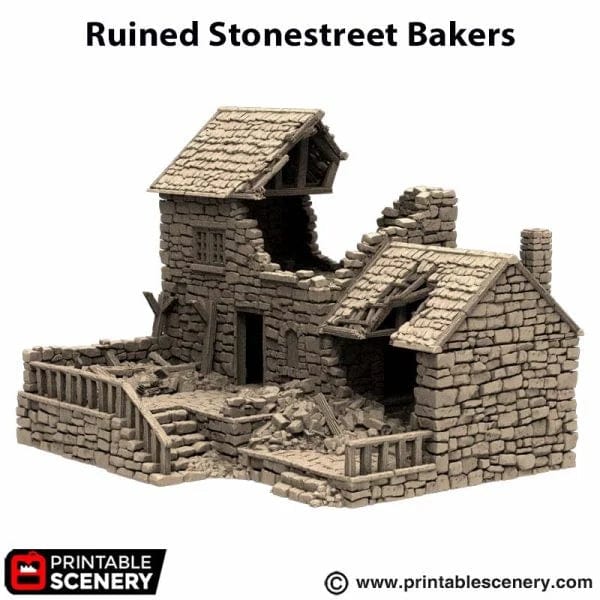 Tabletop Terrain Building Ruined Stonestreet Bakers - Country & King - Fantasy Historical Ruins