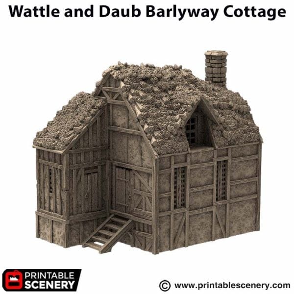 Tabletop Terrain Building Wattle and Daub Barlyway Cottage - Country & King - Fantasy Historical Building
