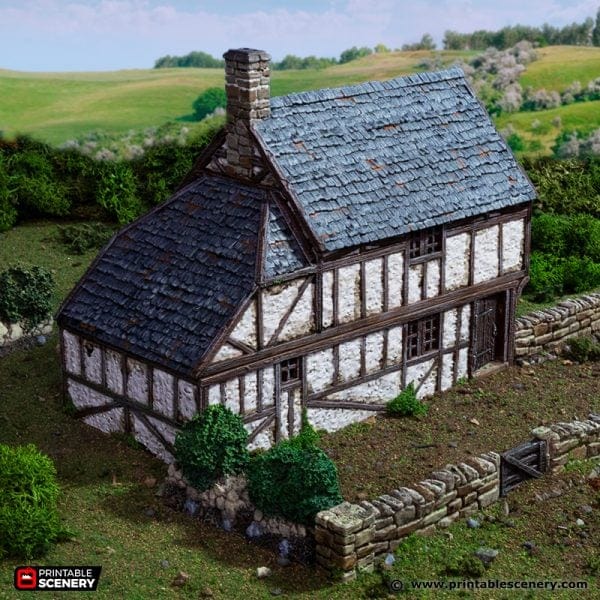 Tabletop Terrain Building Wattle and Daub Hollyhock Cottage - Country & King - Fantasy Historical Building