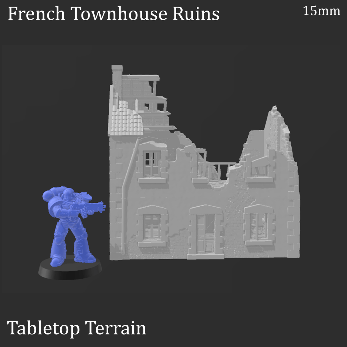 Tabletop Terrain Ruins French Townhouse Ruins - WWII Building
