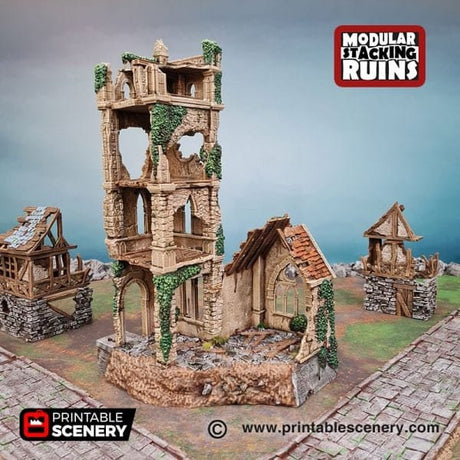 Tabletop Terrain Ruins Ruined Church - Bell Tower and Sept