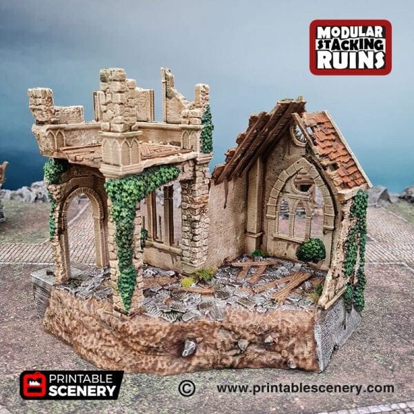 Tabletop Terrain Ruins Ruined Church - Bell Tower and Sept