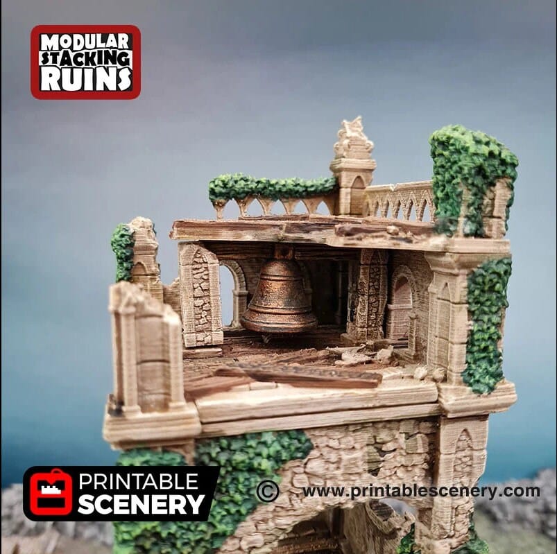 Tabletop Terrain Ruins Ruined Church - Bell Tower and Sept