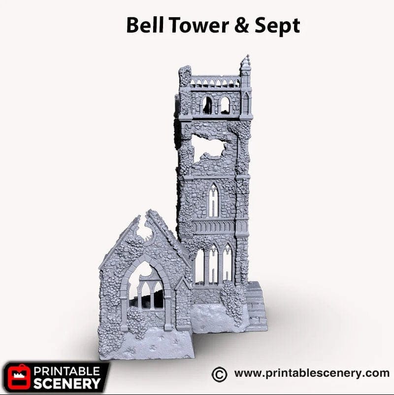 Tabletop Terrain Ruins Ruined Church - Bell Tower and Sept