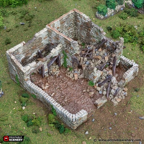 Tabletop Terrain Ruins Ruined Farm Pig Pen - Country & King - Fantasy Historical Building