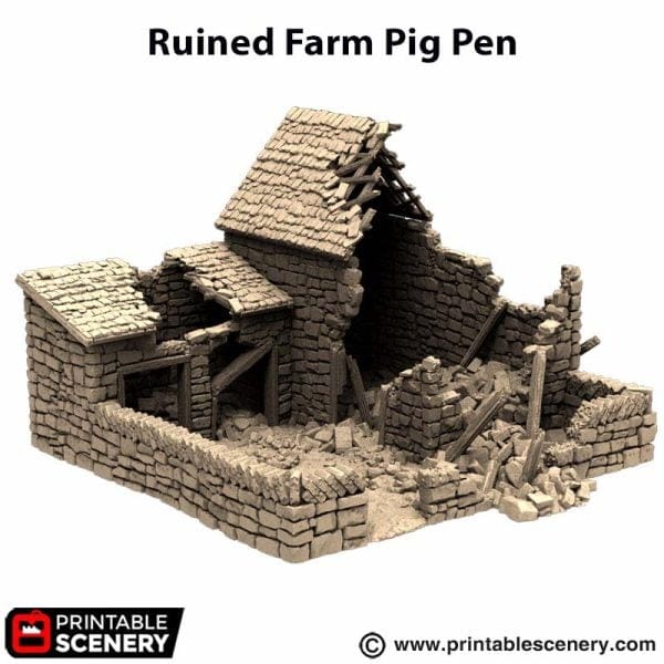 Tabletop Terrain Ruins Ruined Farm Pig Pen - Country & King - Fantasy Historical Building