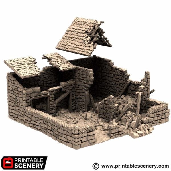 Tabletop Terrain Ruins Ruined Farm Pig Pen - Country & King - Fantasy Historical Building
