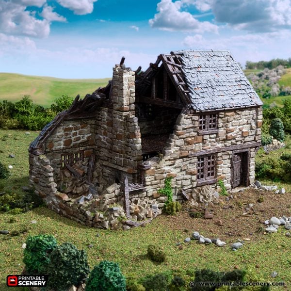 Tabletop Terrain Ruins Ruined Hollyhock Cottage - Country & King - Fantasy Historical Ruins