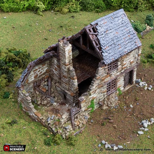 Tabletop Terrain Ruins Ruined Hollyhock Cottage - Country & King - Fantasy Historical Ruins