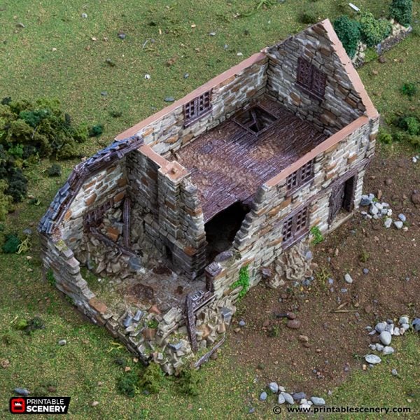 Tabletop Terrain Ruins Ruined Hollyhock Cottage - Country & King - Fantasy Historical Ruins