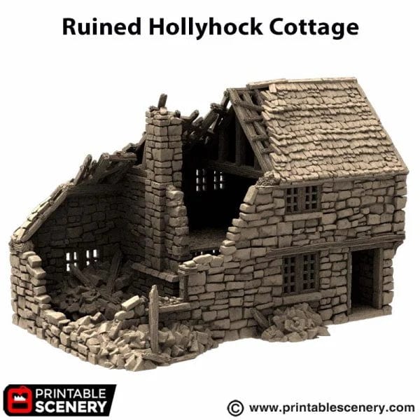 Tabletop Terrain Ruins Ruined Hollyhock Cottage - Country & King - Fantasy Historical Ruins