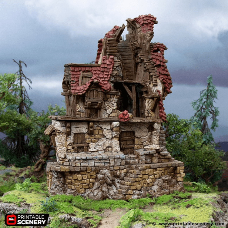 Tabletop Terrain Ruins Ruined Hunter's Lodge - Hagglethorn Hollow - Fantasy Ruins