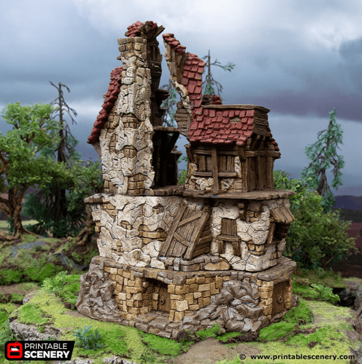 Tabletop Terrain Ruins Ruined Hunter's Lodge - Hagglethorn Hollow - Fantasy Ruins