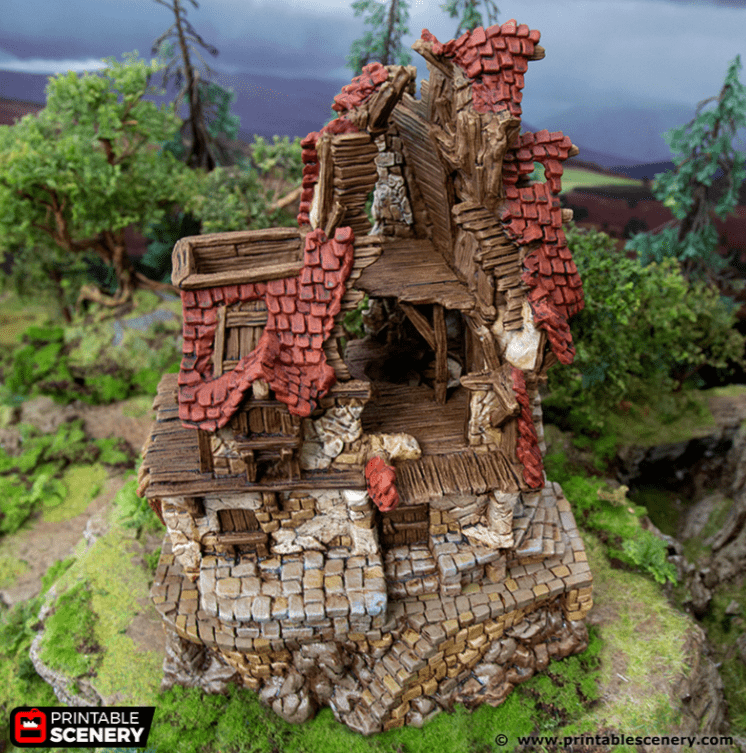 Tabletop Terrain Ruins Ruined Hunter's Lodge - Hagglethorn Hollow - Fantasy Ruins