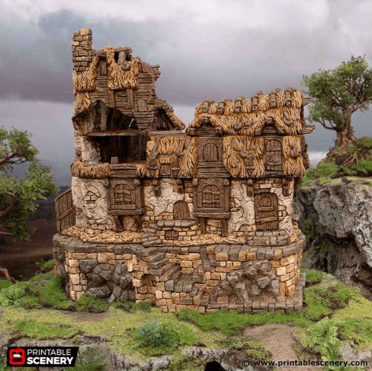 Tabletop Terrain Ruins Ruined Longhouse - Hagglethorn Hollow - Fantasy Ruins