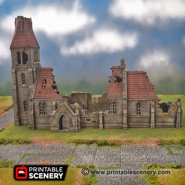 Tabletop Terrain Ruins Ruined Medieval Church - WWII Building