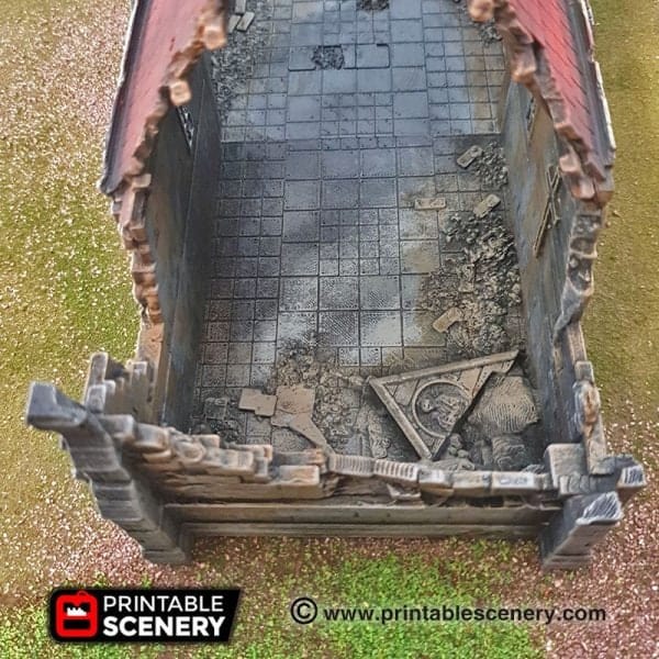 Tabletop Terrain Ruins Ruined Medieval Church - WWII Building