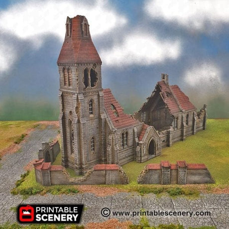 Tabletop Terrain Ruins Ruined Medieval Church - WWII Building