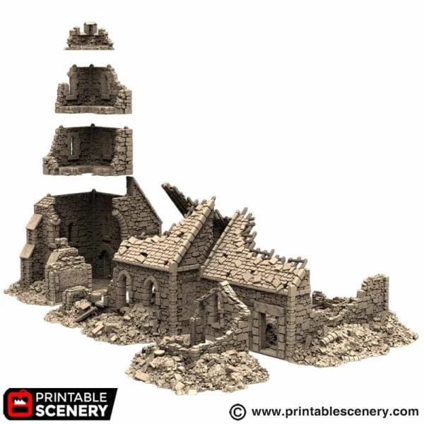 Tabletop Terrain Ruins Ruined Norman Church - Country & King - Fantasy Historical Ruins