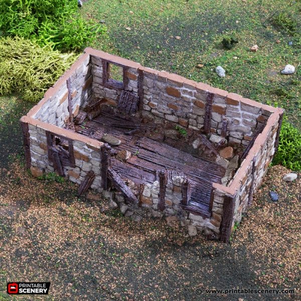 Tabletop Terrain Ruins Ruined Norman Stone Barn - Country & King - Fantasy Historical Ruins