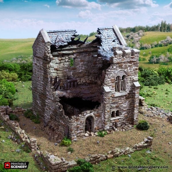 Tabletop Terrain Ruins Ruined Norman Stone Keep - Country & King - Fantasy Historical Ruins