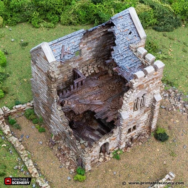 Tabletop Terrain Ruins Ruined Norman Stone Keep - Country & King - Fantasy Historical Ruins