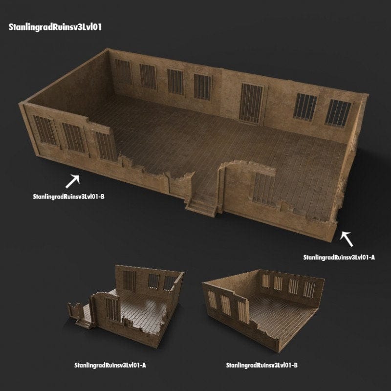 Tabletop Terrain Ruins Stalingrad Ruins C - WWII Building