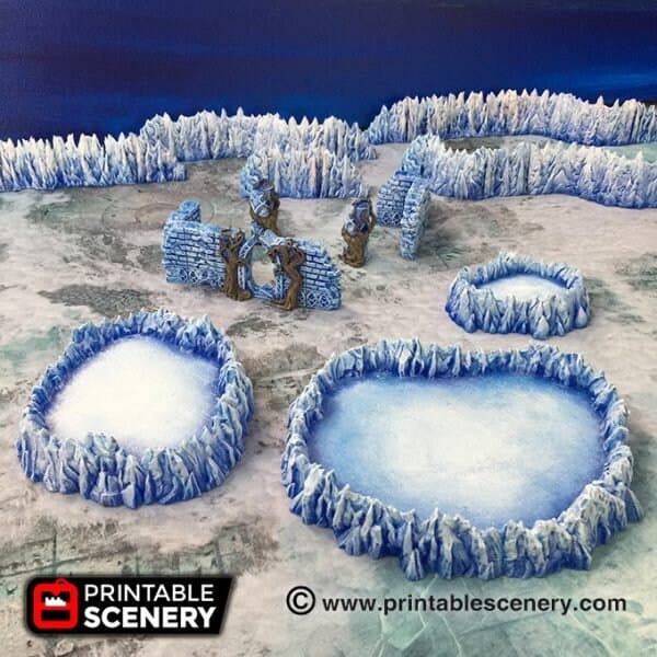 Tabletop Terrain Scatter Terrain Lava Pits - with Skull and Ice - Scatter Terrain