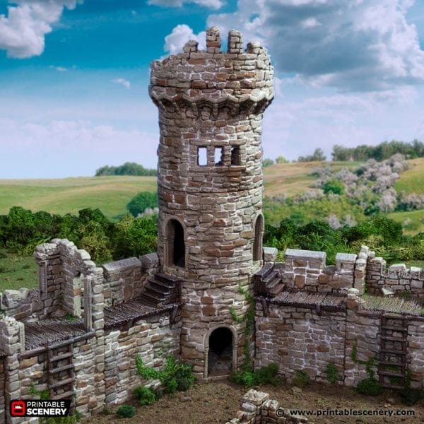 Tabletop Terrain Tower Ruined King's Round Tower - Country & King - Fantasy Historical Building
