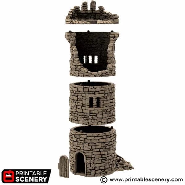 Tabletop Terrain Tower Ruined King's Round Tower - Country & King - Fantasy Historical Building