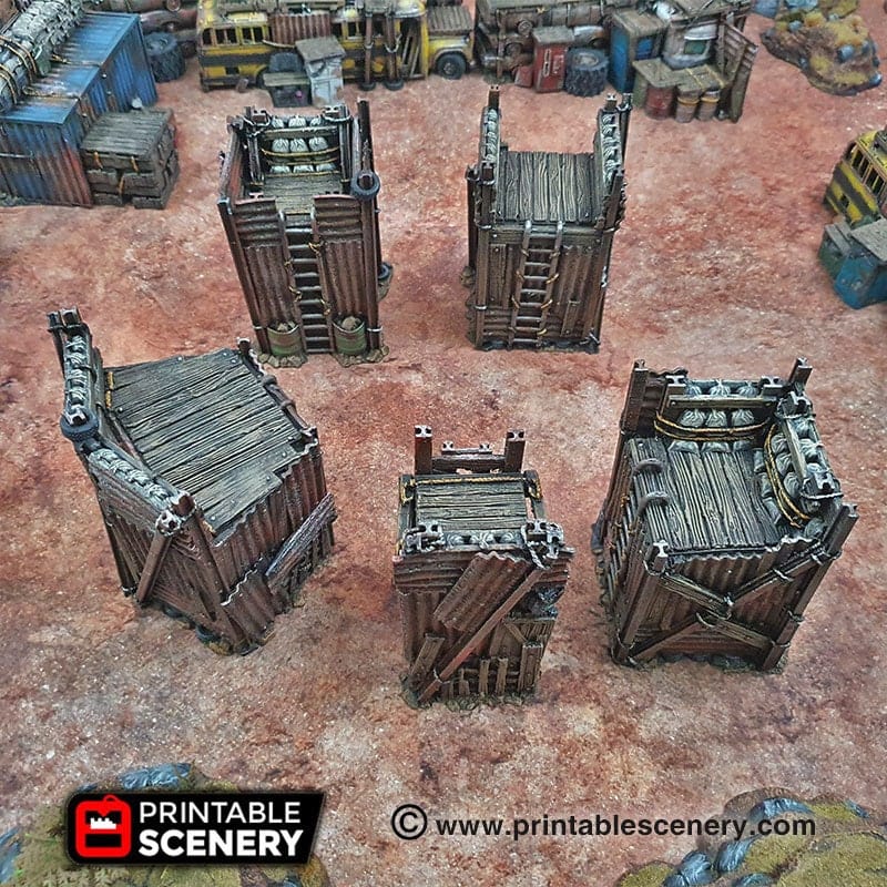 Tabletop Terrain Walls Junkfort Towers - Apocalyptic Terrain