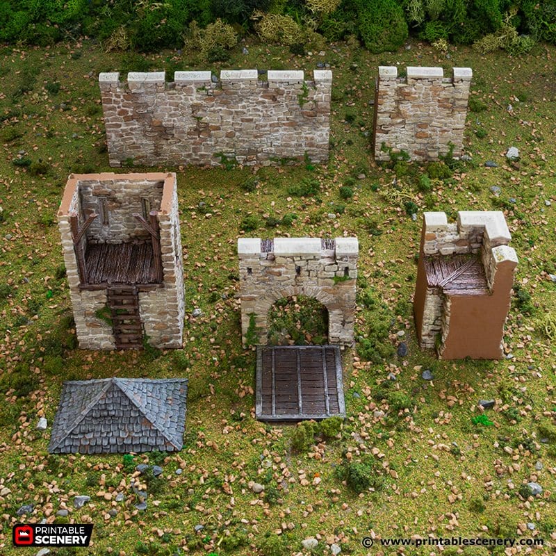 Tabletop Terrain Walls Norman Fort Walls / Ruined Fort Walls - Country & King - Fantasy Historical Walls